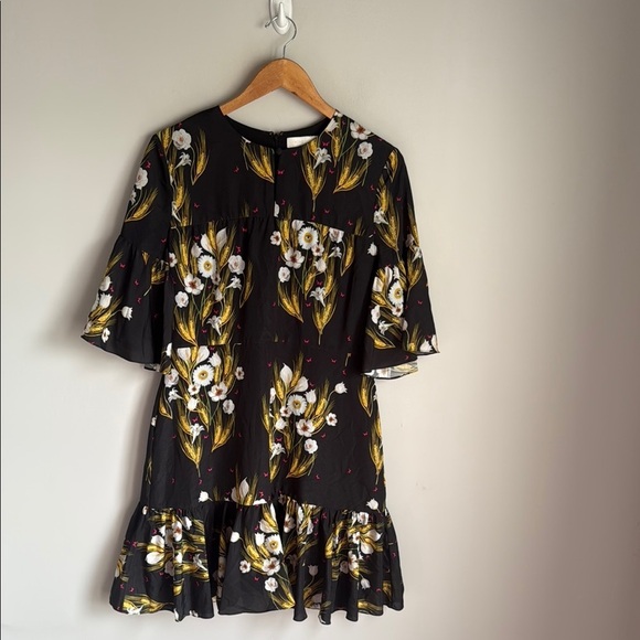 BORGO DE NOR DRESS ALBA BLACK FLORAL PRINT CREPE - Picture 2 of 13